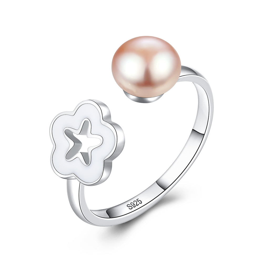 925 Sterling Silver Natural Pearl Ring Fashion Jewelry Gift for Women Girls