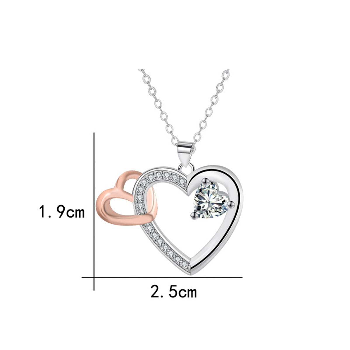 Copper With Silver/Rosegold Plated Hearts Pendant Necklace for Women