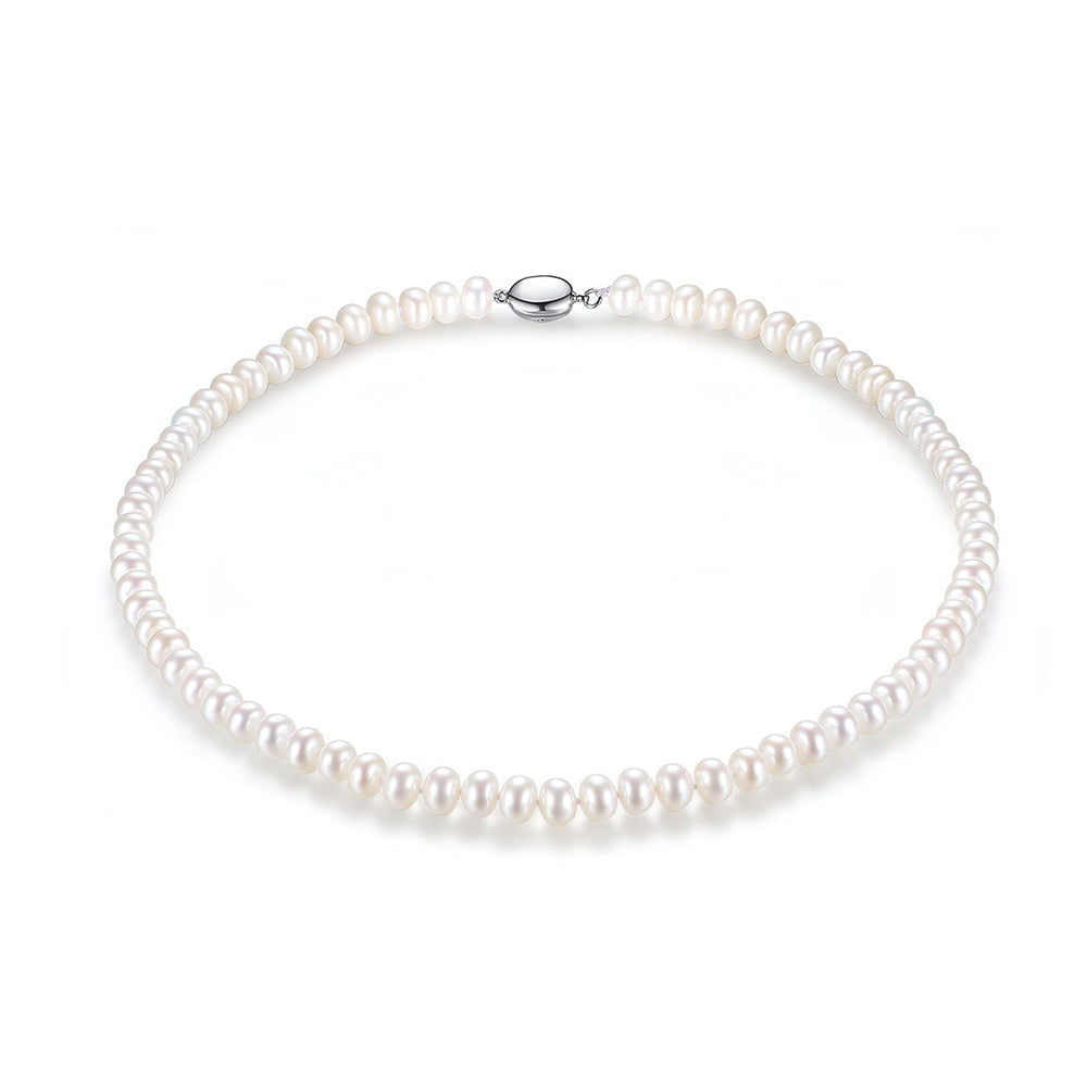 925 Sterling Silver Natural Pearl Necklace Fashion Jewelry Gift for Women Girls