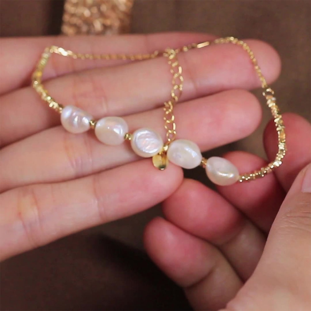 925 Sterling Silver Pearl Bracelet Fashion Jewelry Gift for Women Girls
