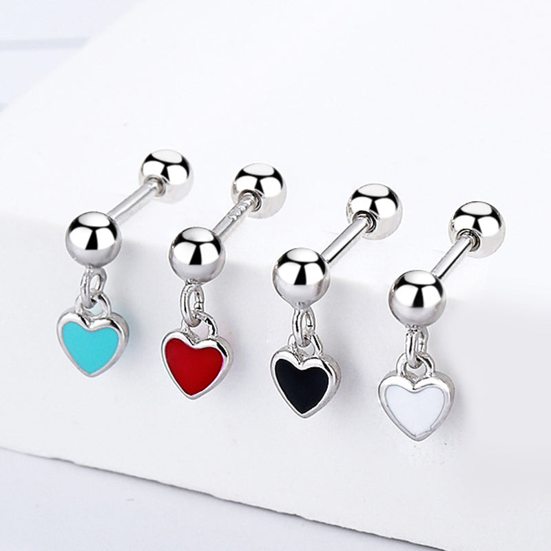 925 Sterling Silver Heart Screw Back Stud Earrings
