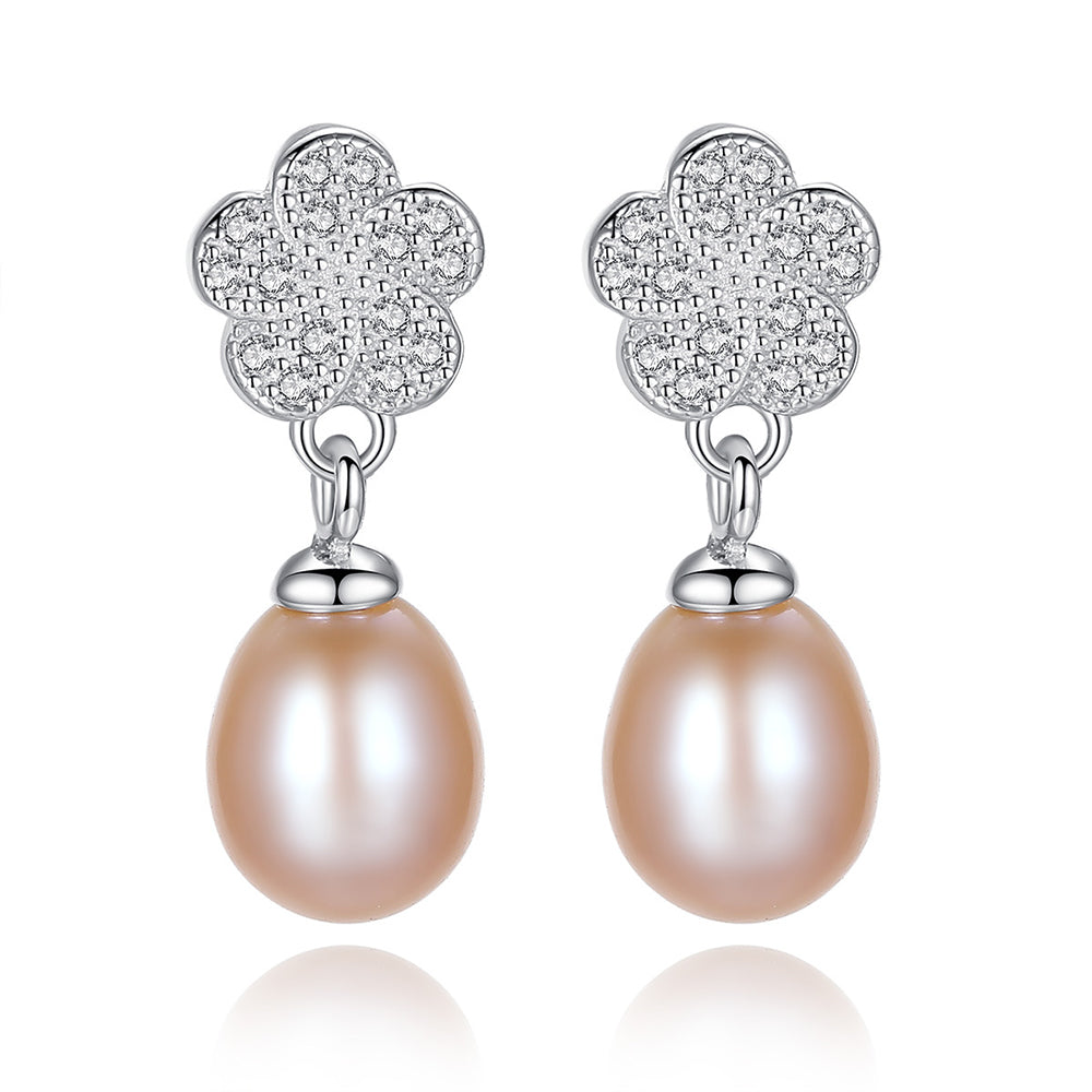 925 Sterling Silver Natural Pearl Drop Earrings Fashion Jewelry Gift for Women Girls