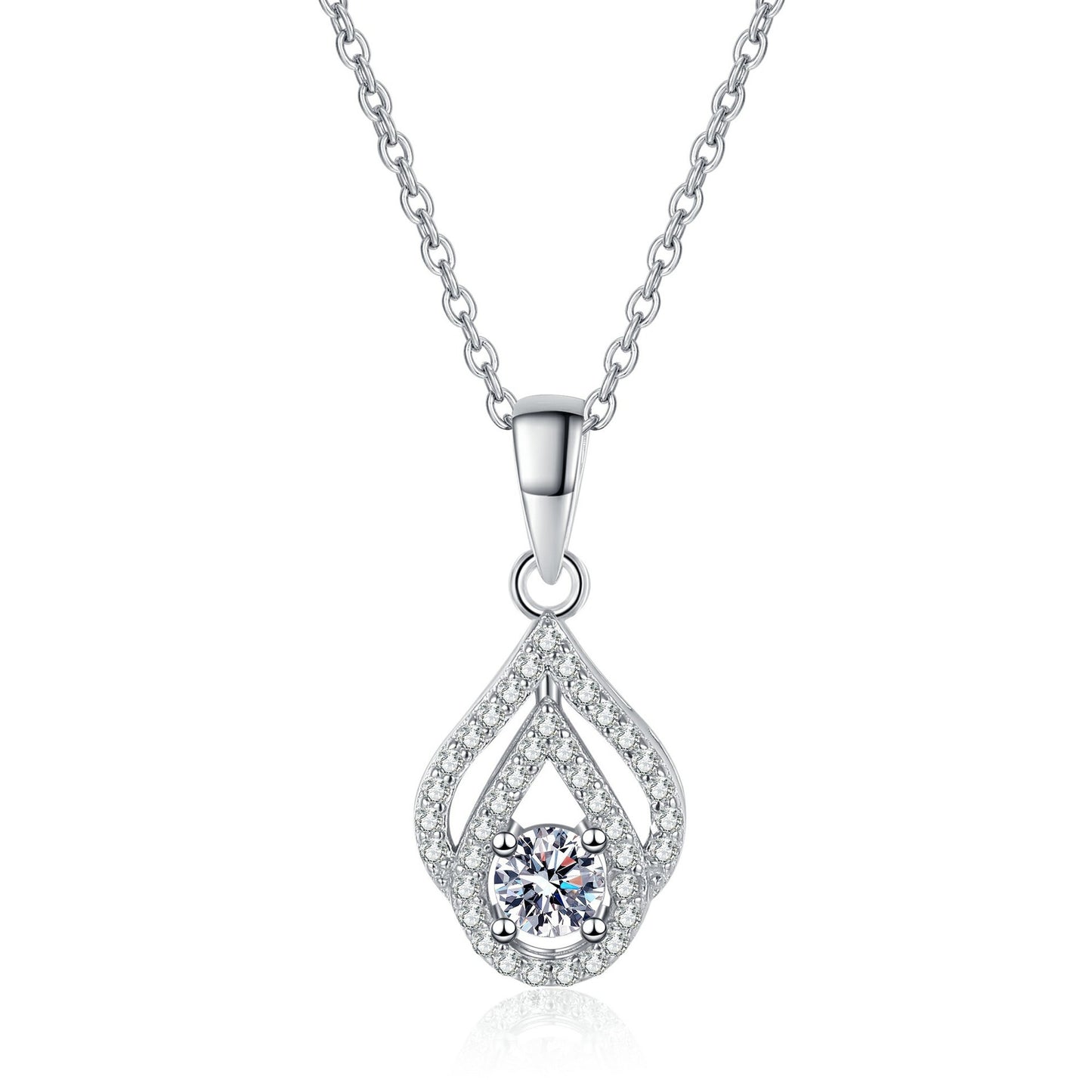 925 Sterling Silver Moissanite Double Water Drop Pendant Necklace