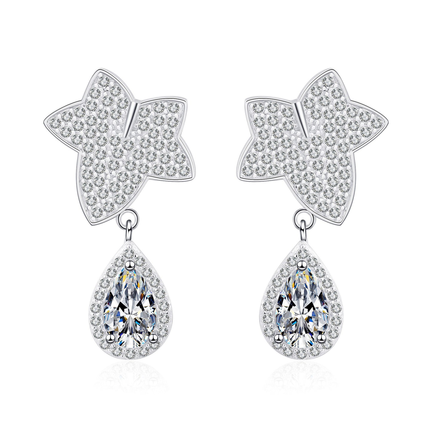 925 Sterling Silver Pearl Moissanite Leaf Post Earrings