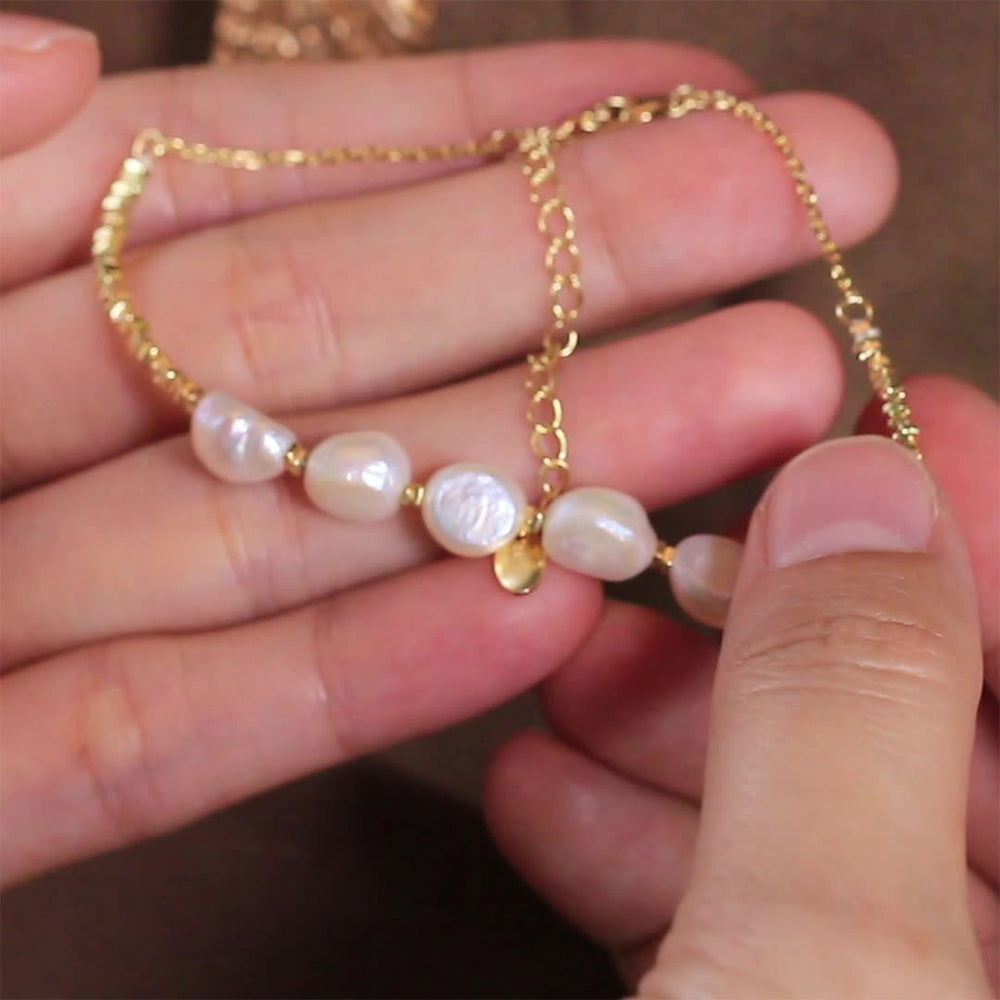 925 Sterling Silver Natural Pearl Necklace Fashion Jewelry Gift for Women Girls