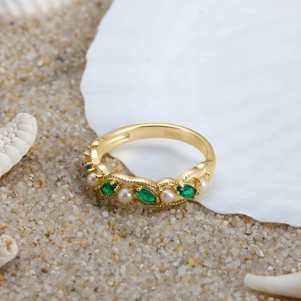 925 Sterling Silver Natural Pearl Ring Fashion Jewelry Gift for Women Girls