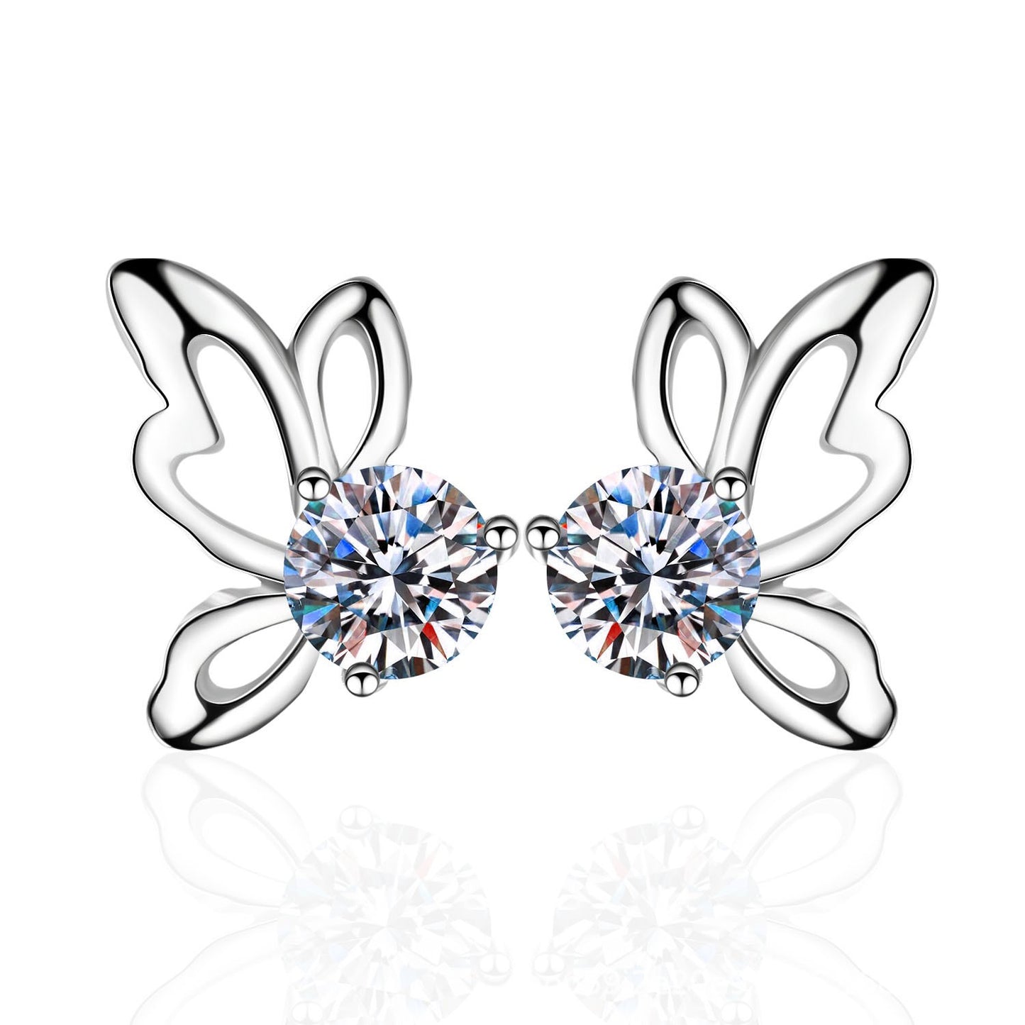 925 Sterling Silver Moissanite Butterfly Stud Earrings