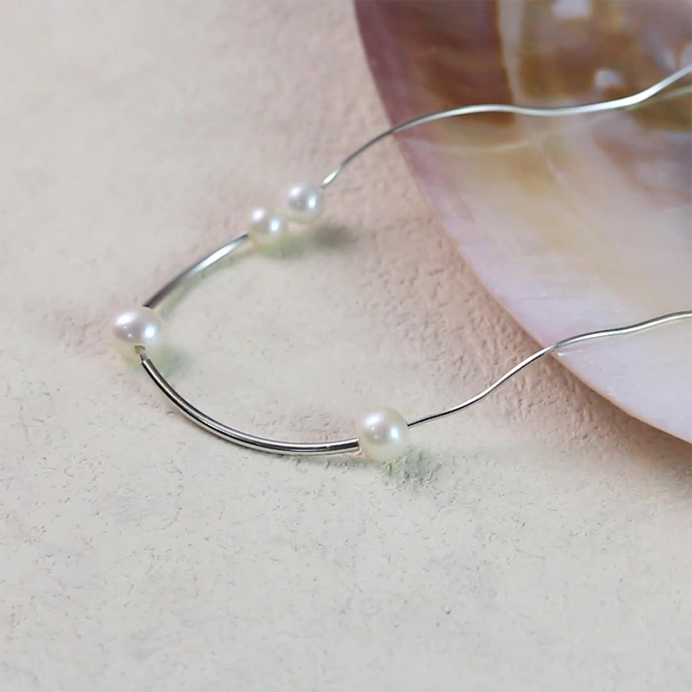 925 Sterling Silver Natural Pearl Necklace Fashion Jewelry Gift for Women Girls
