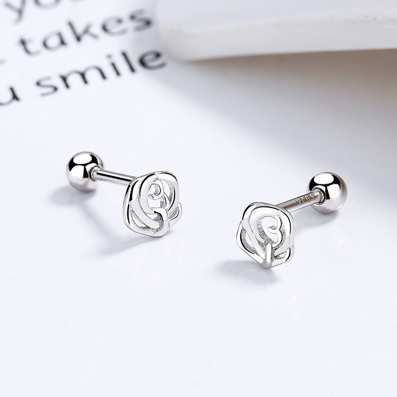 925 Sterling Silver Flower Screw Back Stud Earrings