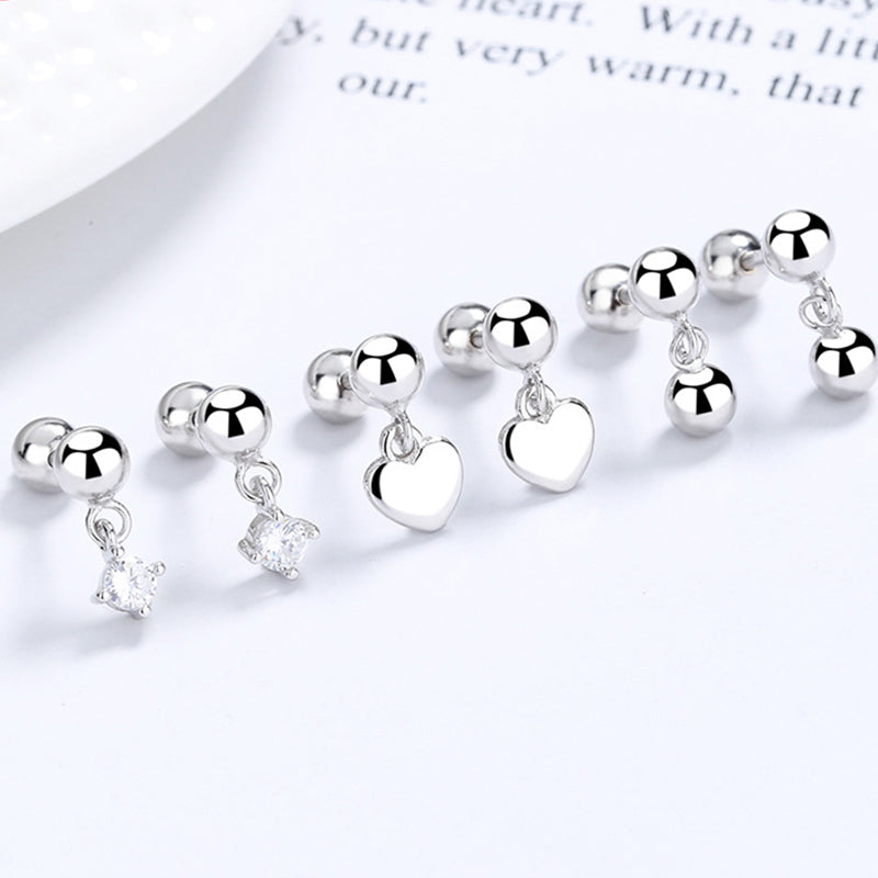 925 Sterling Silver Heart Screw Back Stud Earrings