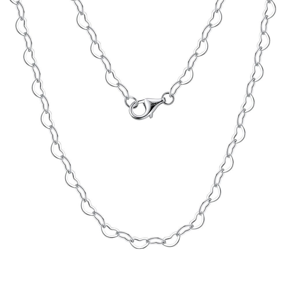 925 Sterling Silver Heart Shaped Link Chain