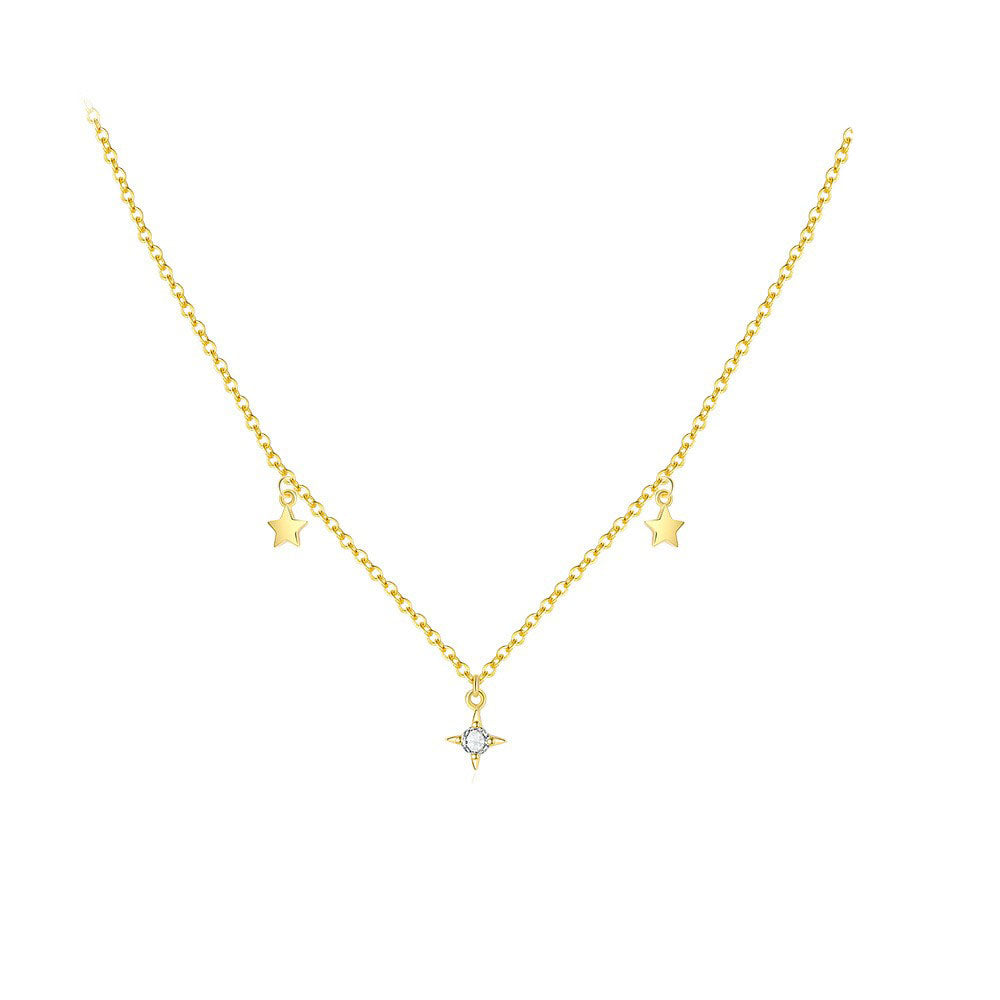 925 Sterling Silver Moon and Star Pendant Necklace