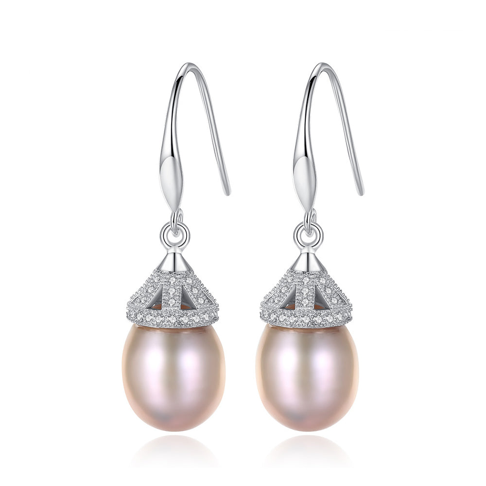 925 Sterling Silver Natural Pearl Drop Hook Earrings Fashion Jewelry Gift for Women Girls