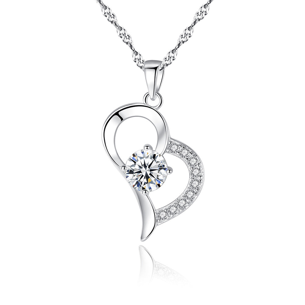 925 Sterling Silver Heart Necklace Fashion Jewelry Gift for Women Girls