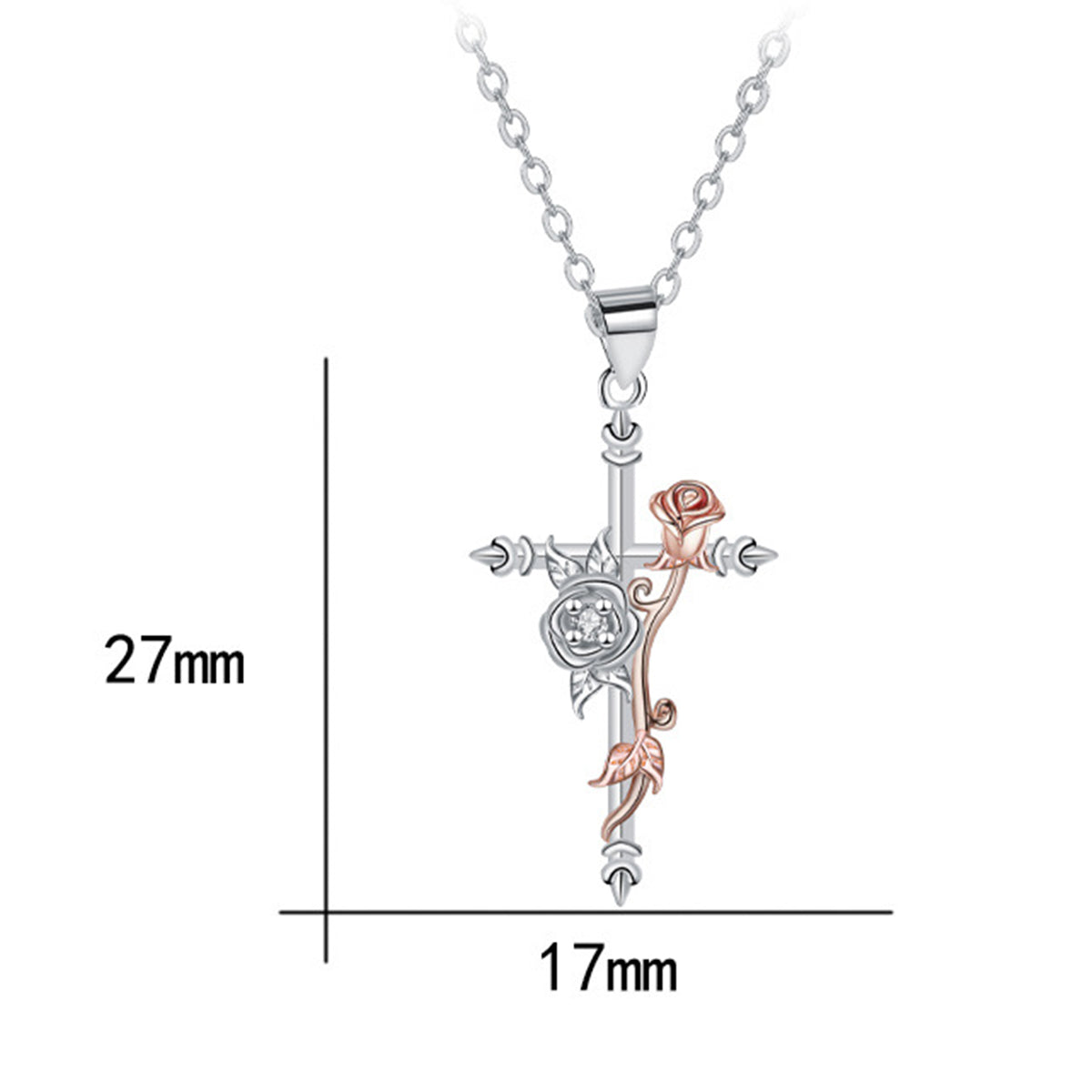 Copper With Silver/Rosegold Plated Corss Pendant Necklace