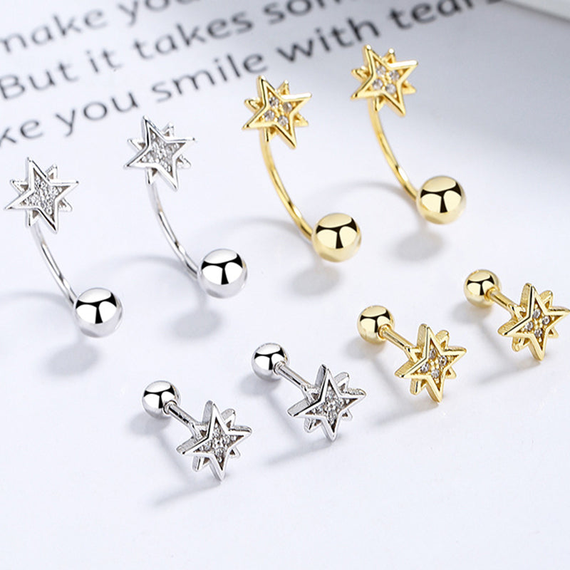 925 Sterling Silver Star Screwed Earrings