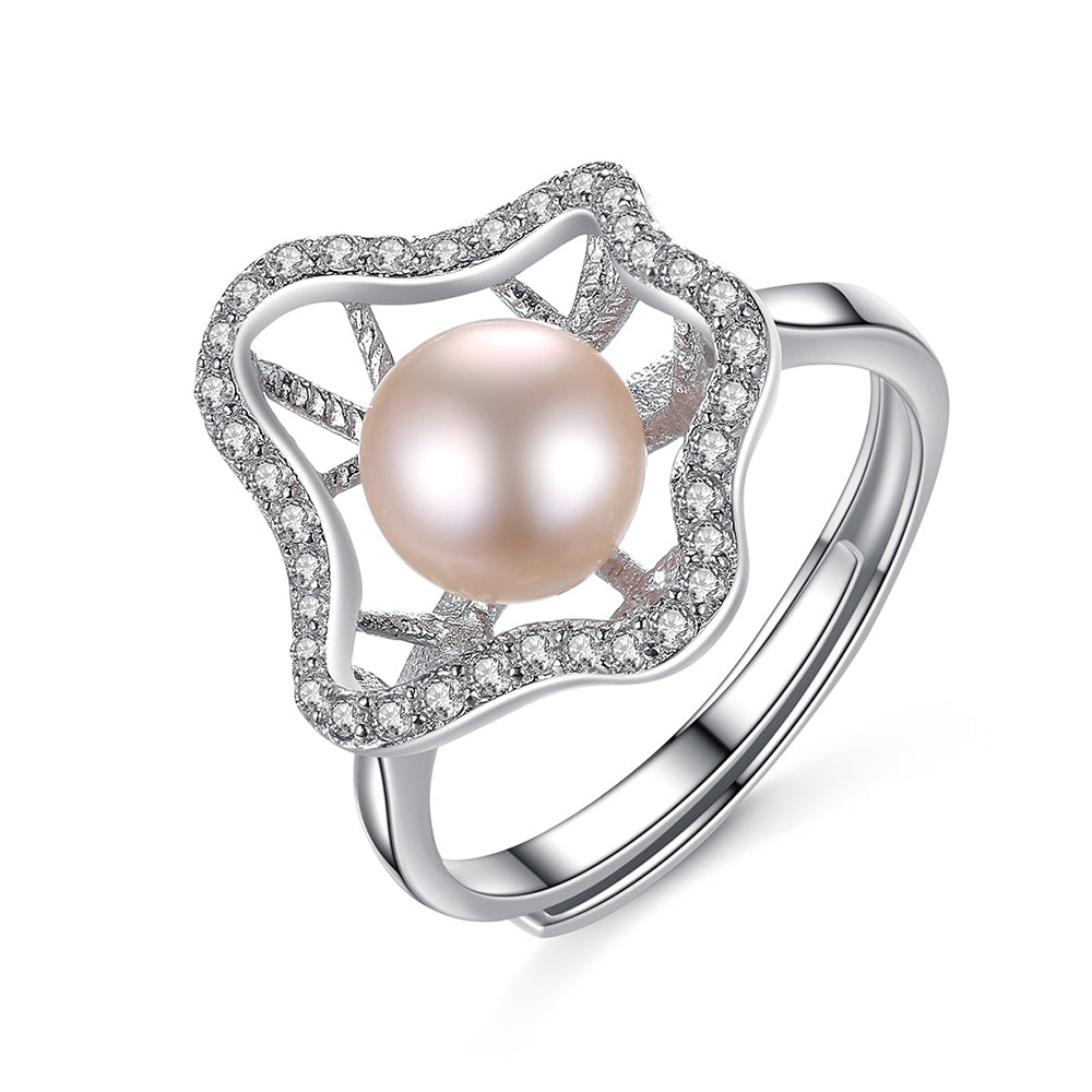 925 Sterling Silver Natural Pearl Ring Fashion Jewelry Gift for Women Girls