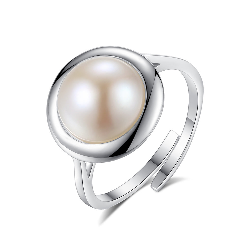 925 Sterling Silver Natural Pearl Ring Fashion Jewelry Gift for Women Girls