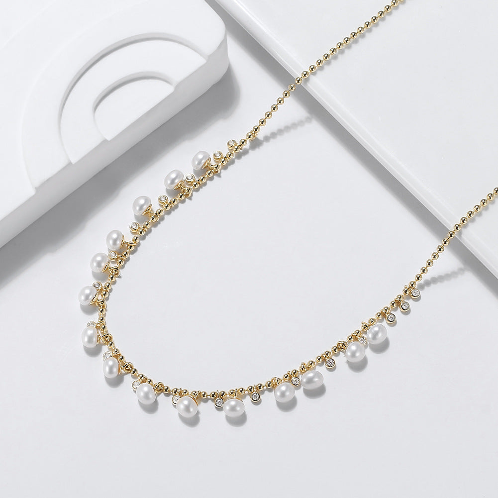 925 Sterling Silver Natural Pearl Necklace Fashion Jewelry Gift for Women Girls