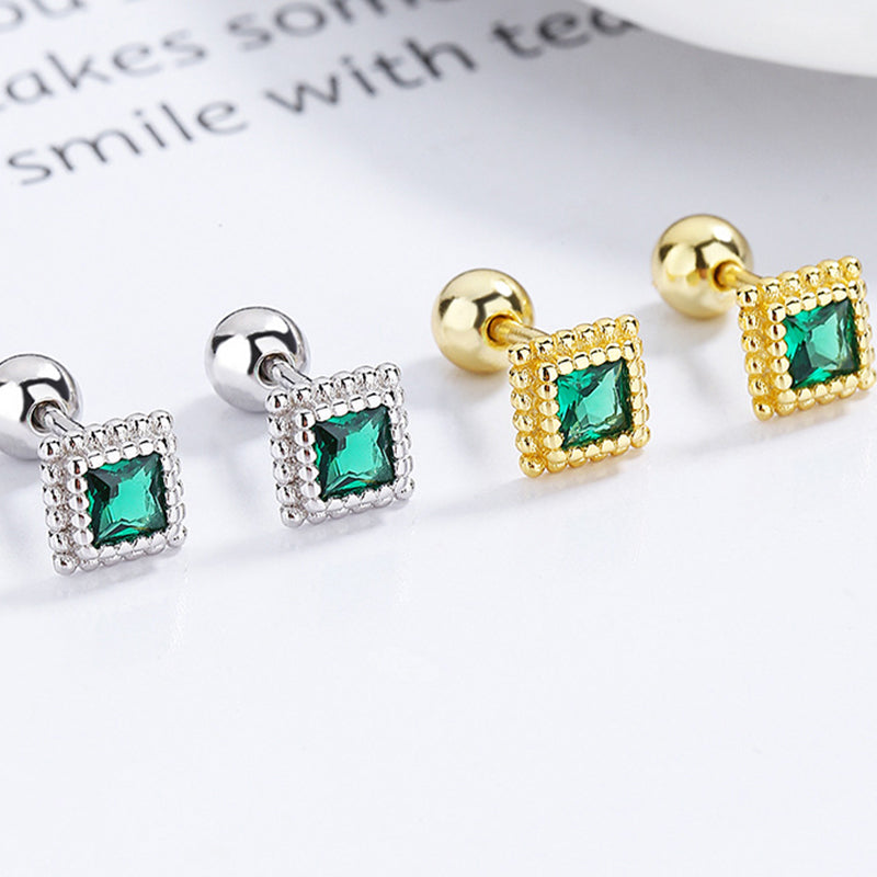 925 Sterling Silver Zircon Screwed Earrings