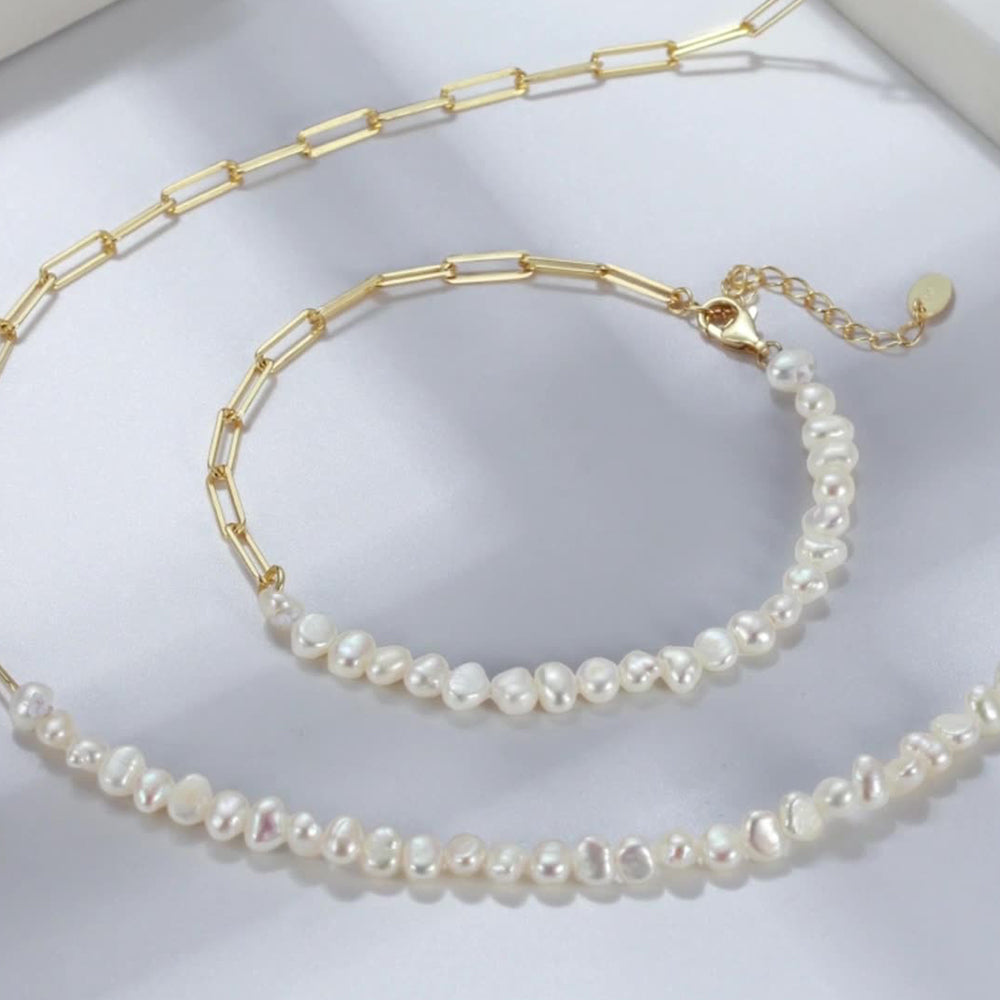 925 Sterling Silver Natural Pearl Necklace Fashion Jewelry Gift for Women Girls