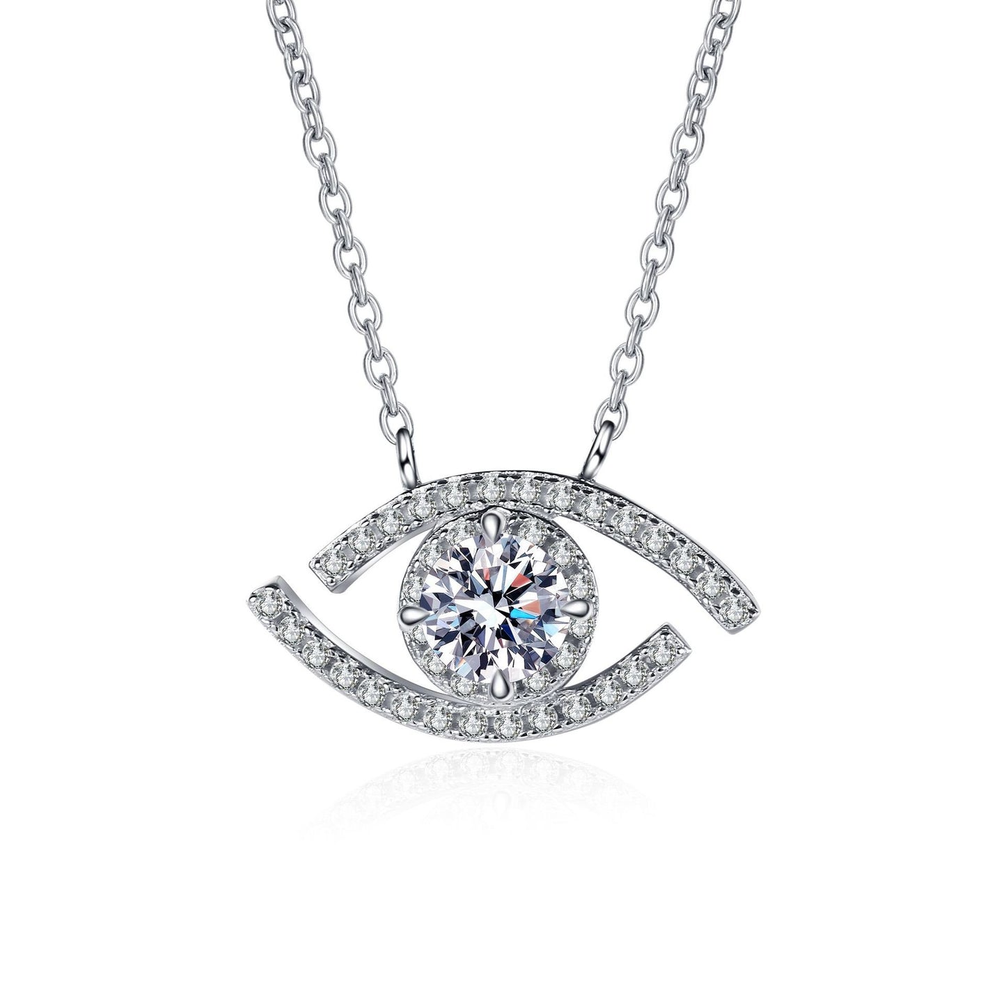 925 Sterling Silver Round Moissanite Eye Necklace