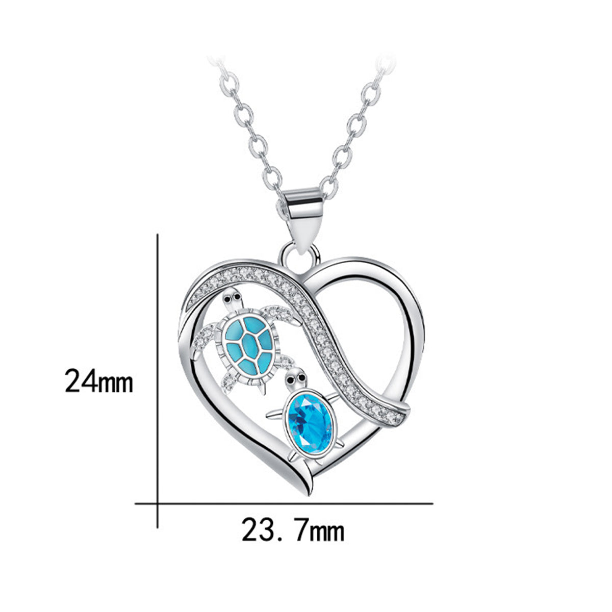 Copper With Silver Plated Heart Turtles Pendant Necklace