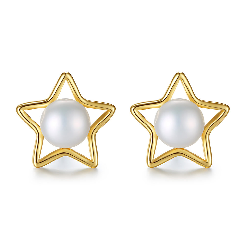 925 Sterling Silver Natural Pearl Star Earrings Fashion Jewelry Gift for Women Girls