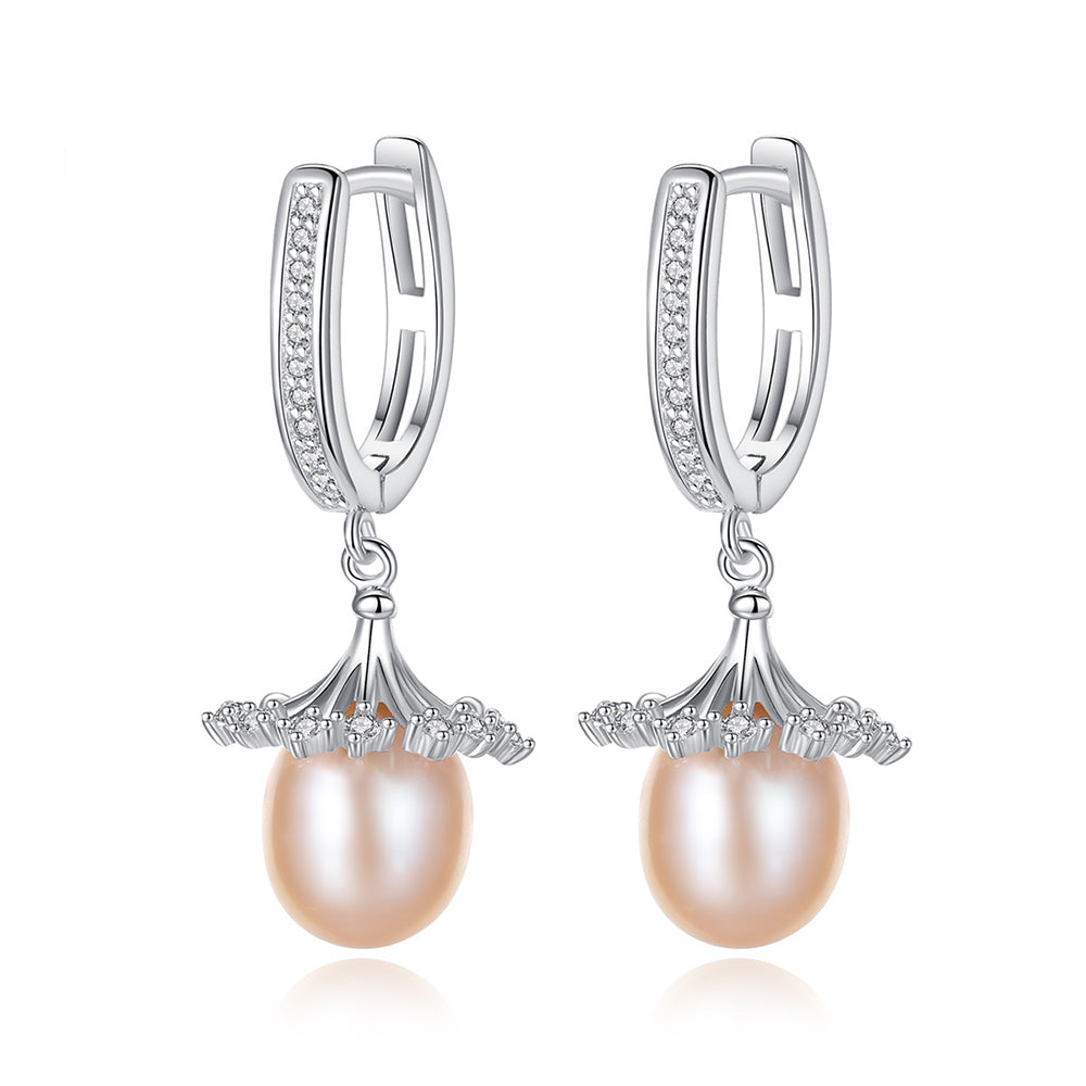 925 Sterling Silver Natural Pearl Drop Huggie Earrings Fashion Jewelry Gift for Women Girls