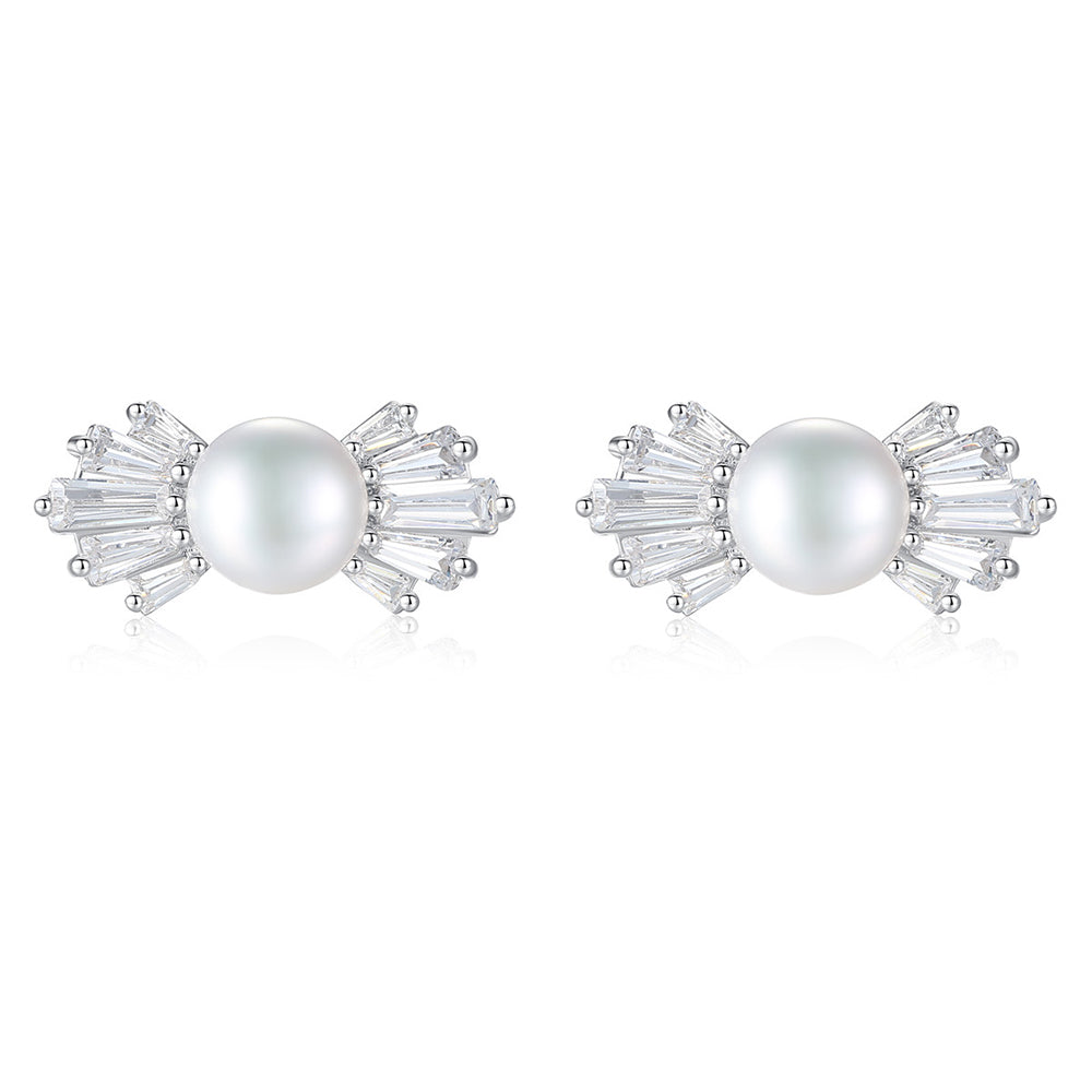 925 Sterling Silver Natural Pearl Stud Earrings Fashion Jewelry Gift for Women Girl