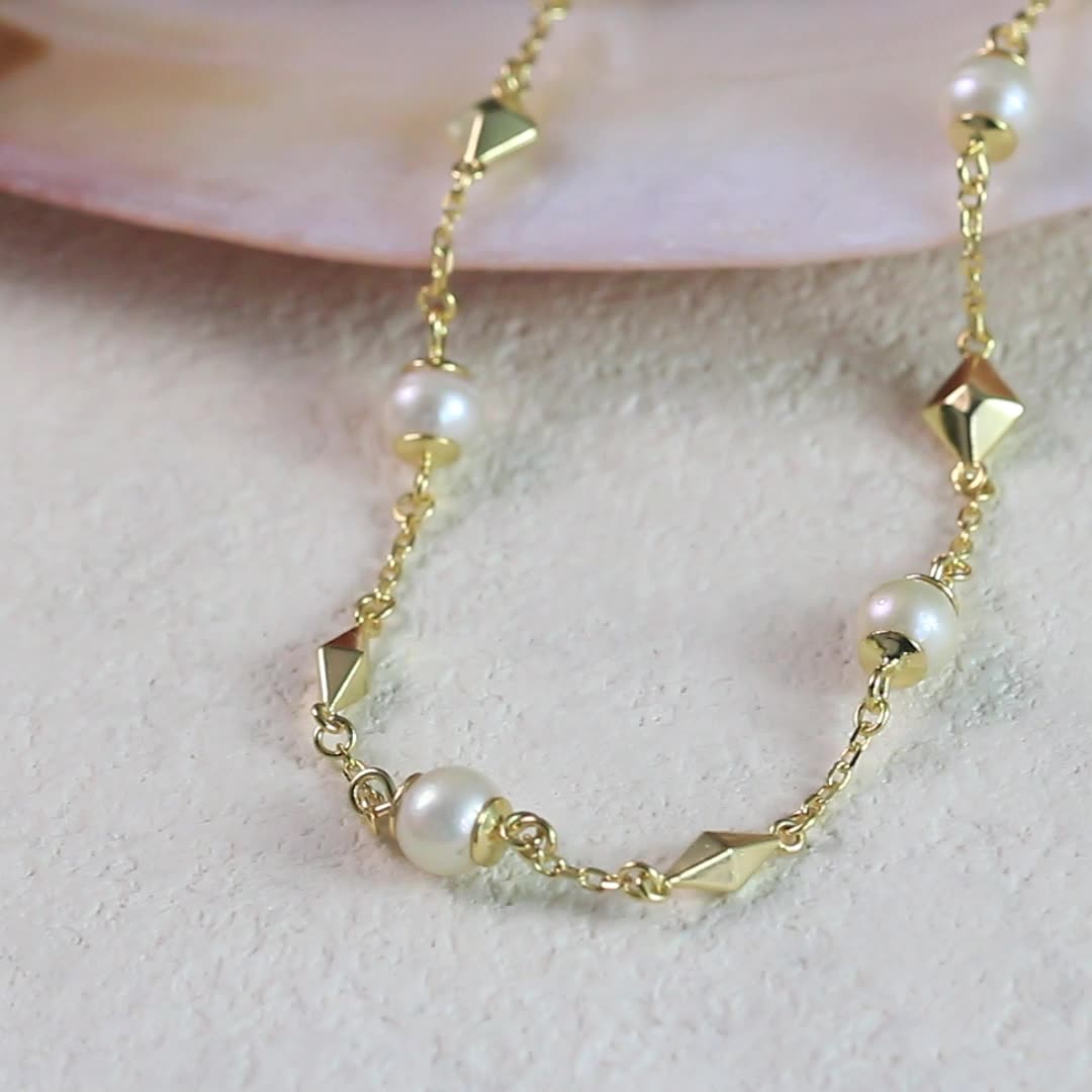 925 Sterling Silver Natural Pearl Necklace Fashion Jewelry Gift for Women Girls
