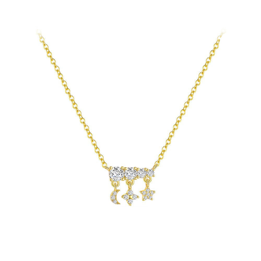 925 Sterling Silver Moon and Stars Pendant Necklace