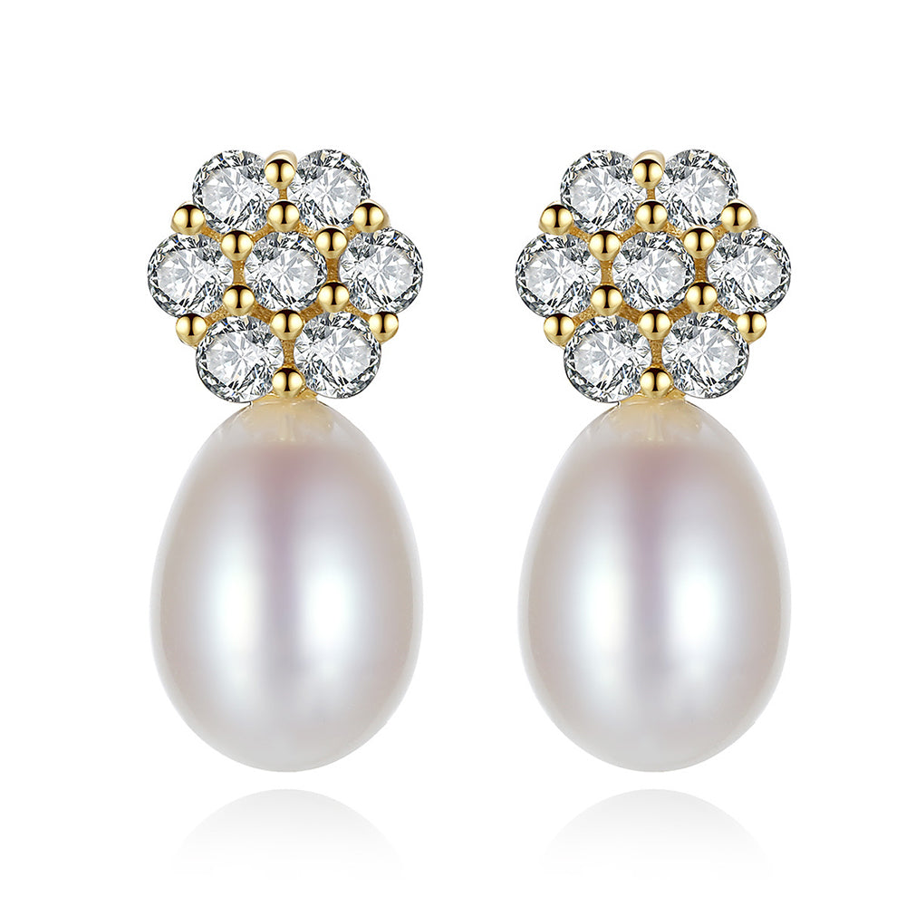 925 Sterling Silver Natural Pearl Stud Earrings Fashion Jewelry Gift for Women Girls