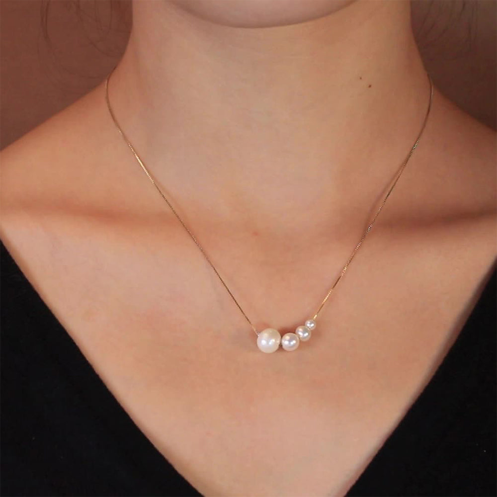 925 Sterling Silver Natural Pearl Necklace Fashion Jewelry Gift for Women Girls