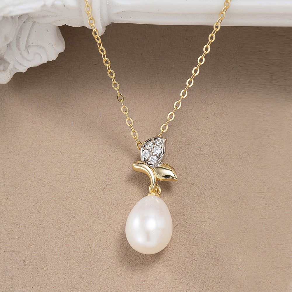925 Sterling Silver Natural Pearl Necklace Fashion Jewelry Gift for Women Girls