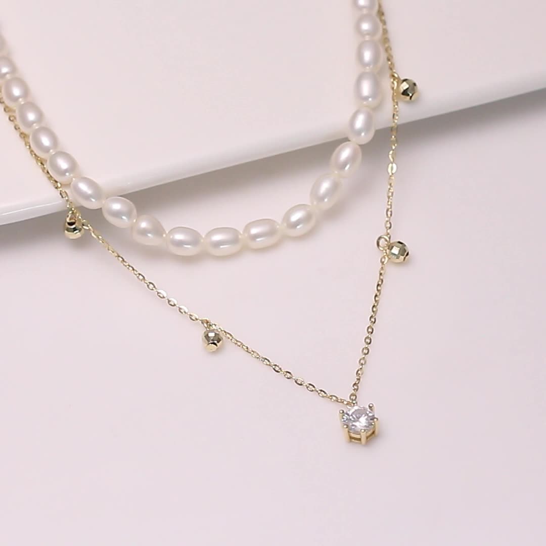 925 Sterling Silver Natural Pearl Necklace Fashion Jewelry Gift for Women Girls