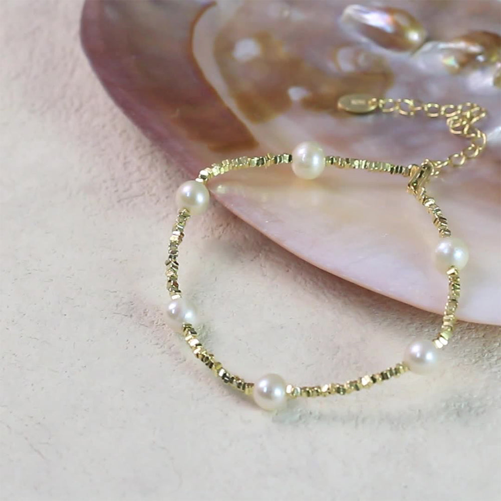 925 Sterling Silver Pearl Bracelet Fashion Jewelry Gift for Women Girls