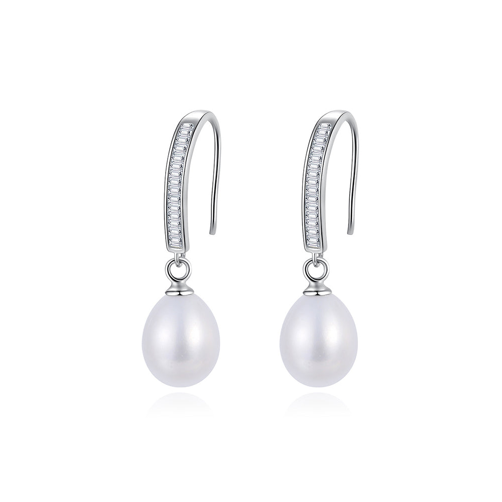 925 Sterling Silver Natural Pearl Drop Earrings Fashion Jewelry Gift for Women Girls