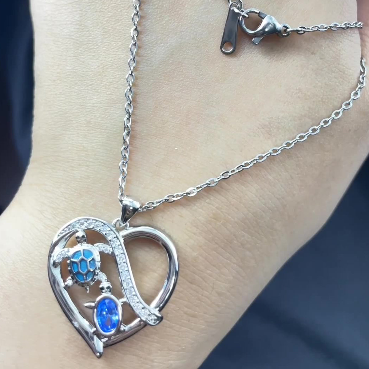Copper With Silver Plated Heart Turtles Pendant Necklace