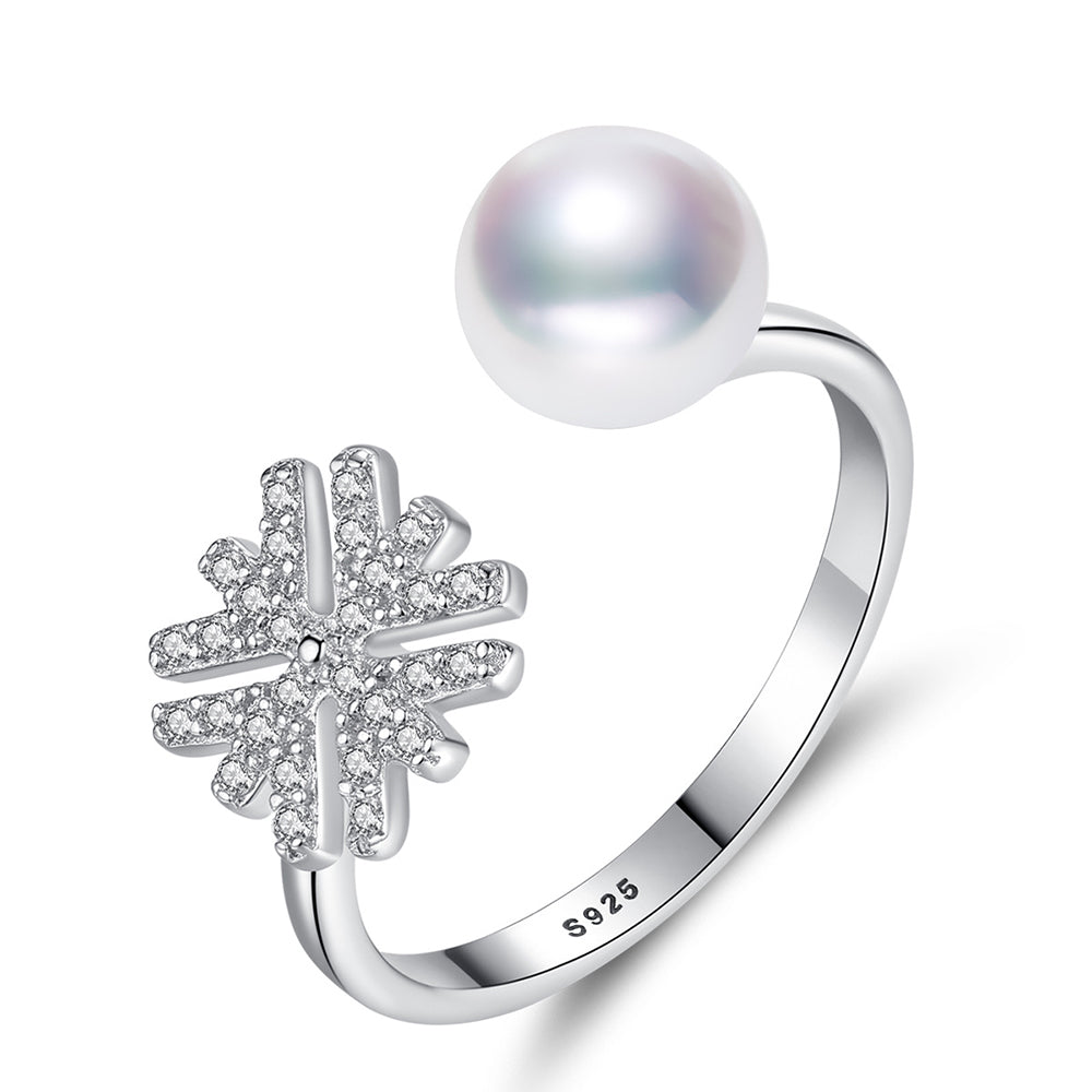 925 Sterling Silver Natural Pearl Ring Fashion Jewelry Gift for Women Girls