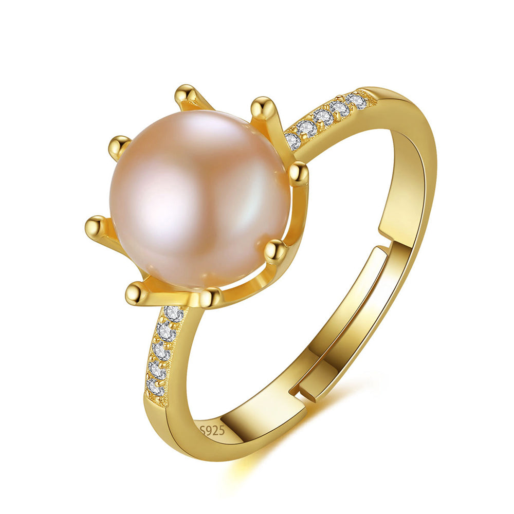 925 Sterling Silver Natural Pearl Ring Fashion Jewelry Gift for Women Girls