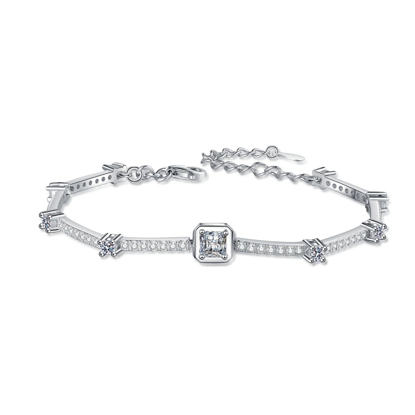 925 Sterling Silber Prinzessin Moissanit Armband mit Verlängerungskette für Frauen Mädchen