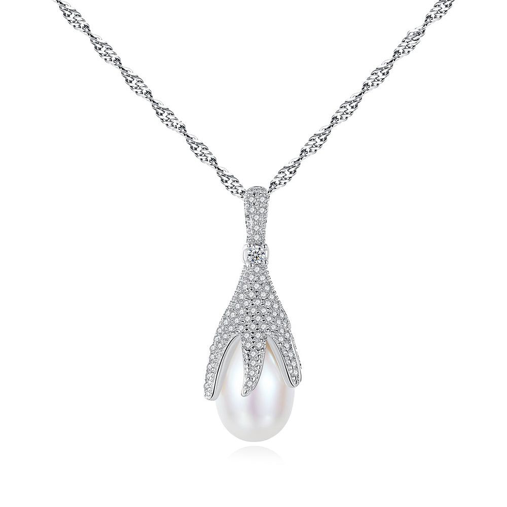 925 Sterling Silver Natural Pearl Drop Necklace Fashion Jewelry Gift for Women Girls