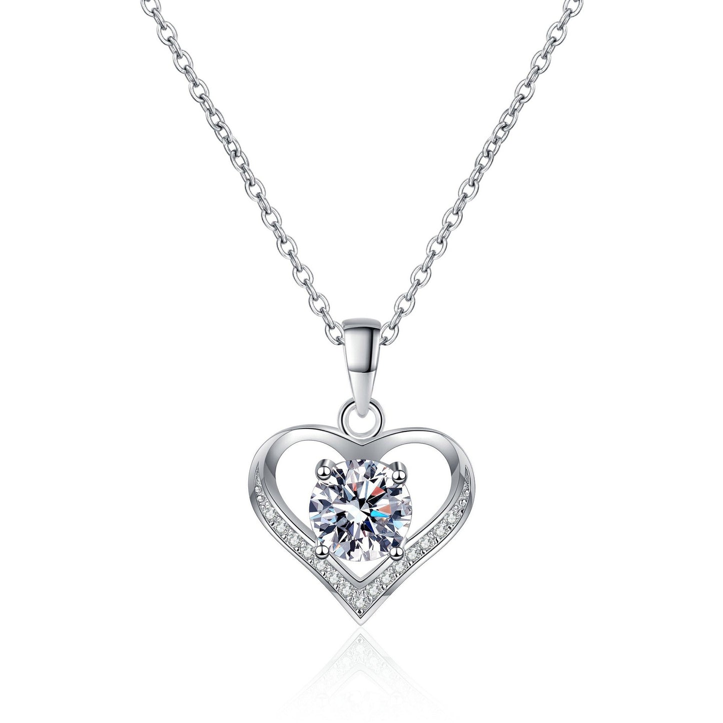 925 Sterling Silver Round Moissanite Heart Pendant Necklace