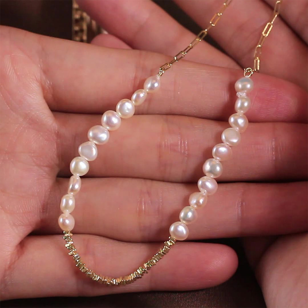 925 Sterling Silver Natural Pearl Necklace Fashion Jewelry Gift for Women Girls
