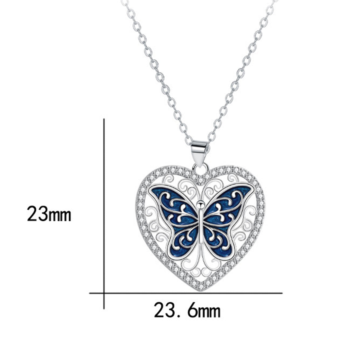 Copper With Silver Plated Heart Butterfly Pendant Necklace