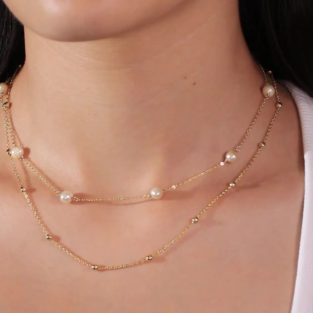 925 Sterling Silver Natural Pearl Necklace Fashion Jewelry Gift for Women Girls