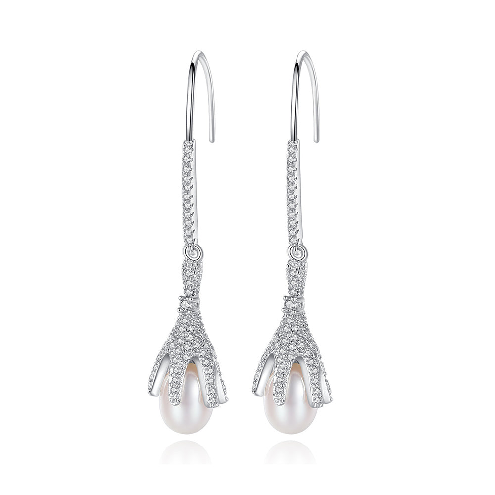 925 Sterling Silver Natural Pearl Drop Earrings Fashion Jewelry Gift for Women Girls