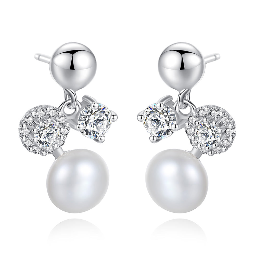 925 Sterling Silver Natural Pearl Drop Earrings Fashion Jewelry Gift for Women Girls