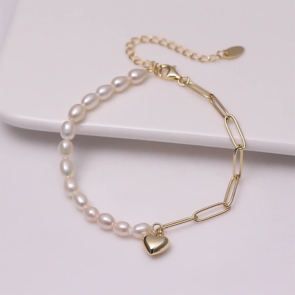 925 Sterling Silver Pearl Bracelet Fashion Jewelry Gift for Women Girls